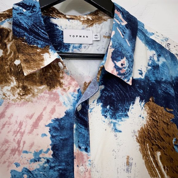 Topman Watercolor Painting S/S Camp Shirt 100% Viscose Men's Size XXL Multicolor - Picture 4 of 7
